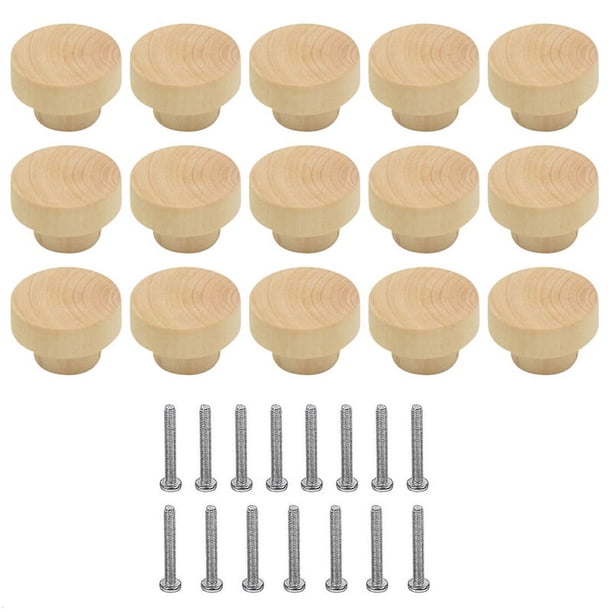 15 Pomos de Madera para Cajones, Pomos para Muebles, Pomos de Madera para Armarios y Cajones, Pomos Redondos de Madera