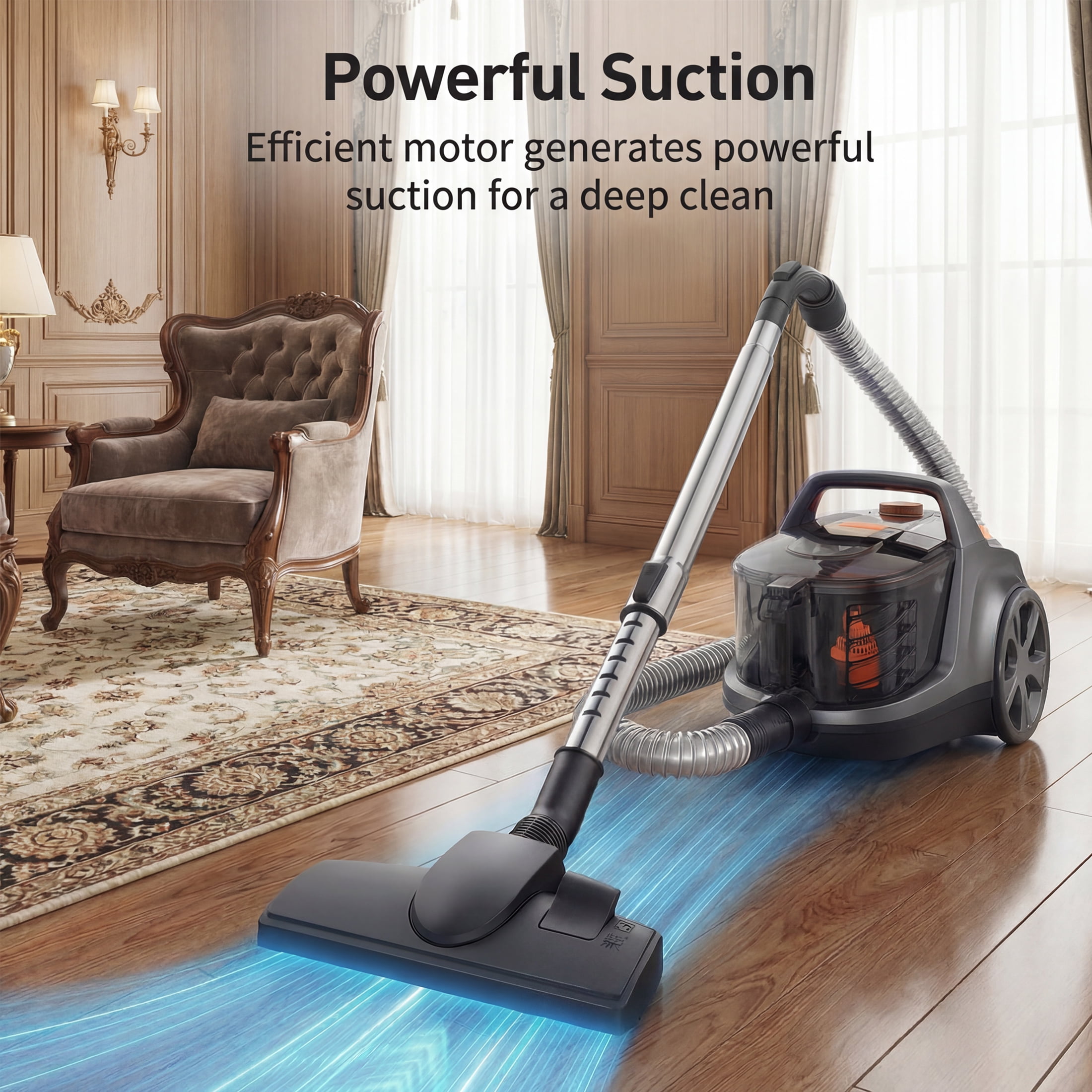 Aspiron, Canister Vacuum Cleaner, 1200W Bagless, Gray and Orange