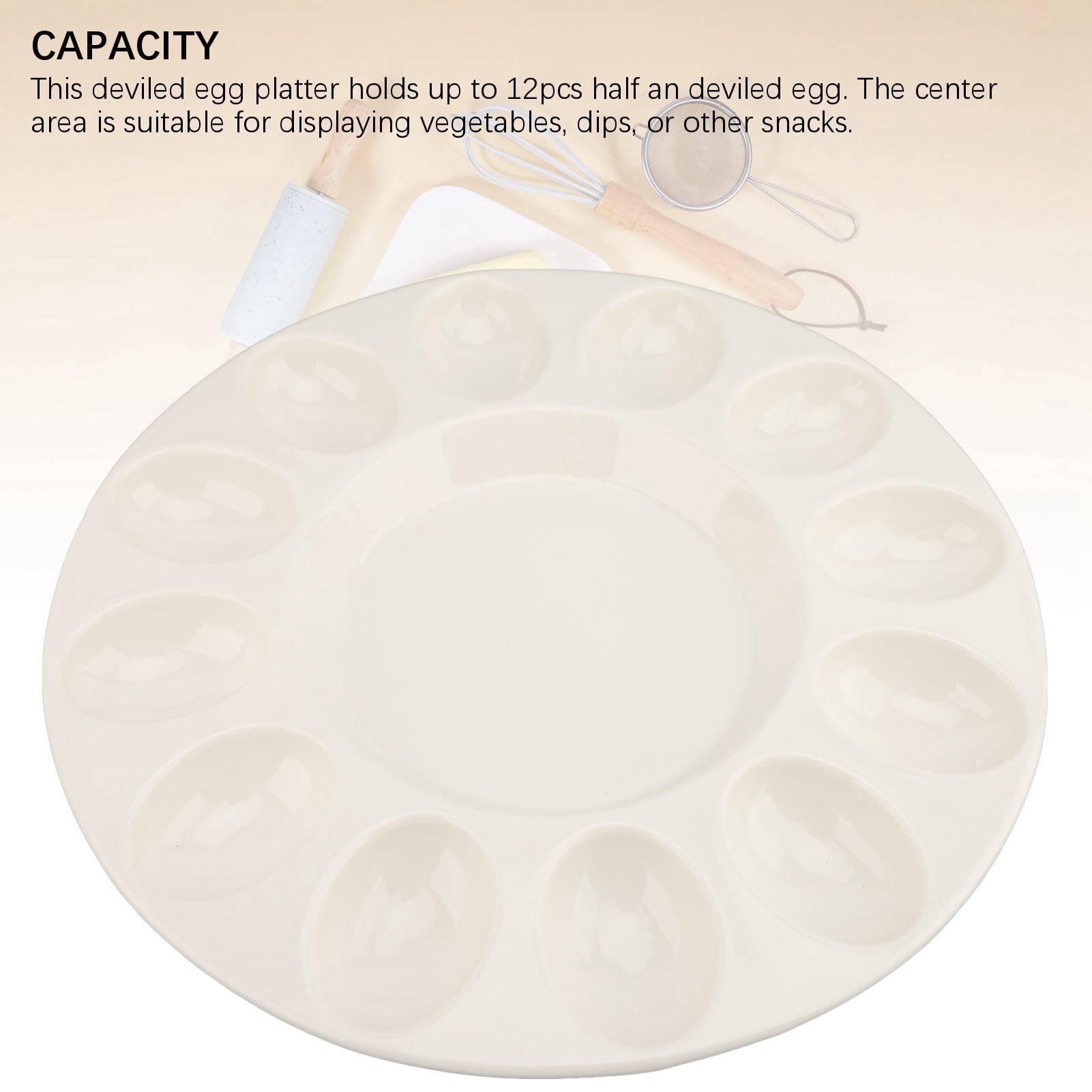 Suodoka Ceramic Deviled Egg Platter, Sturdy Heat Resistant Serving Dish, Holds 12 Eggs, White Easter Egg Holder Tray for Refrigerator and Tabletop Display (12.2 inches / 31 cm)