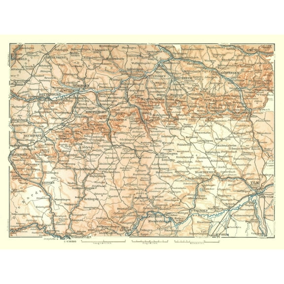 Historic Map - Germany Southwestern - Baedeker 1896 - Vintage Wall Art