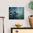 thumbnail image 3 of Cuadro lienzo pintura realista somormujos con crías en lago verde azul, obra de fauna acuática horizontal en tela canvas, 3 of 6