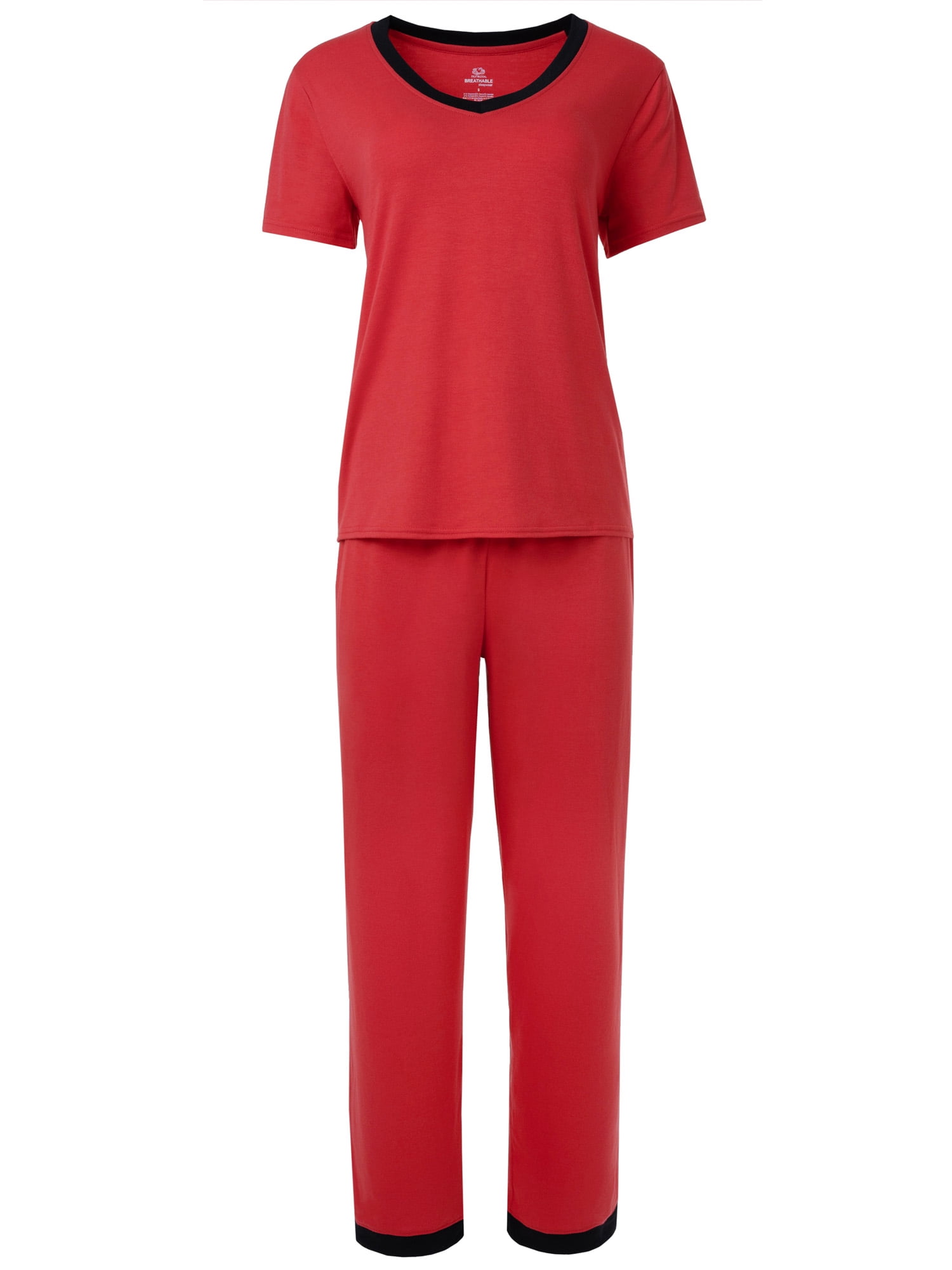 Fruit of the Loom Women's Soft & Breathable V-Neck Short Sleeve Top & Pajama Pant Set, Sizes S-4X