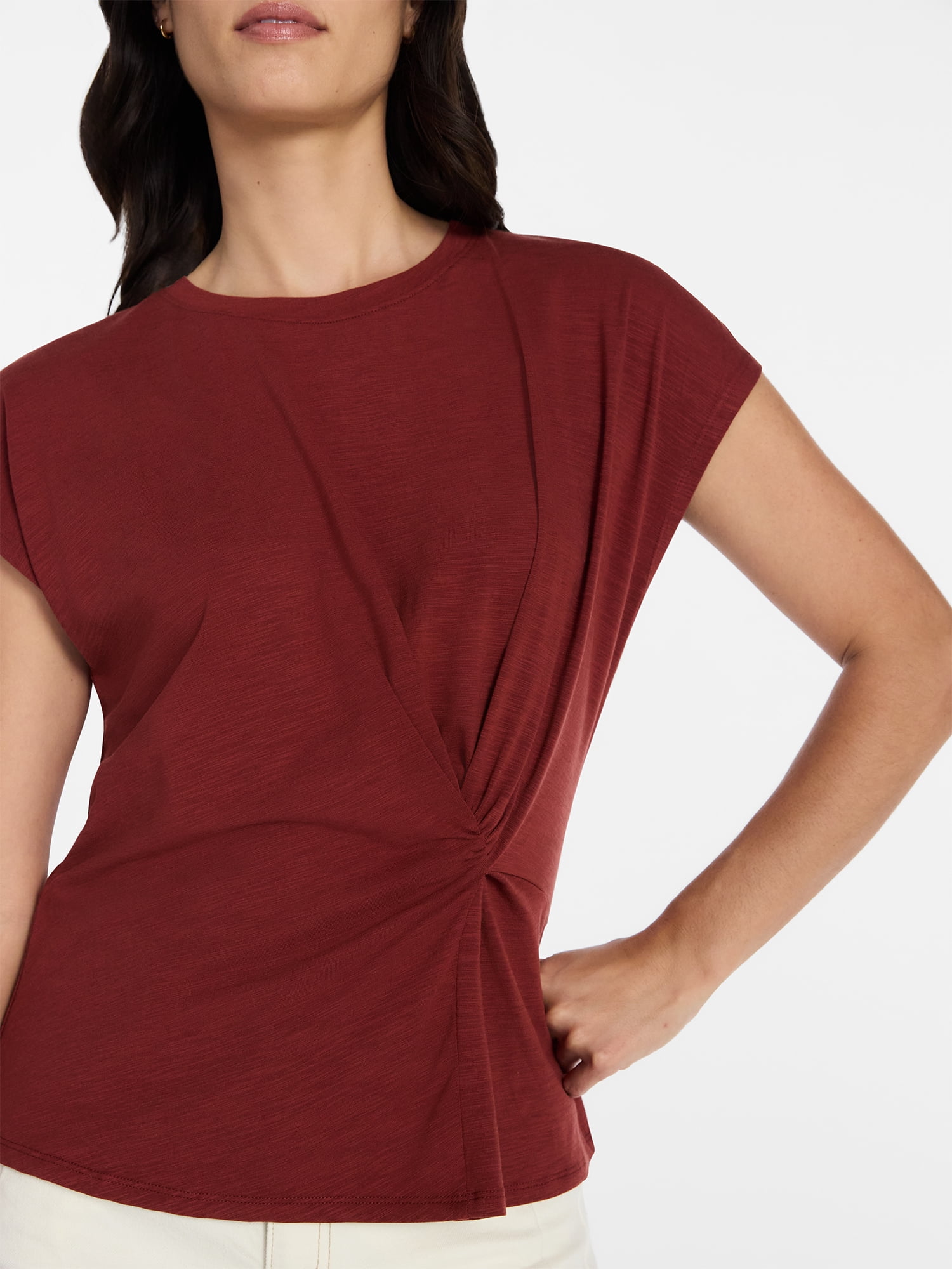 Time and Tru Women's Twist-Front Tee with Short Sleeves, Sizes XS-XXXL