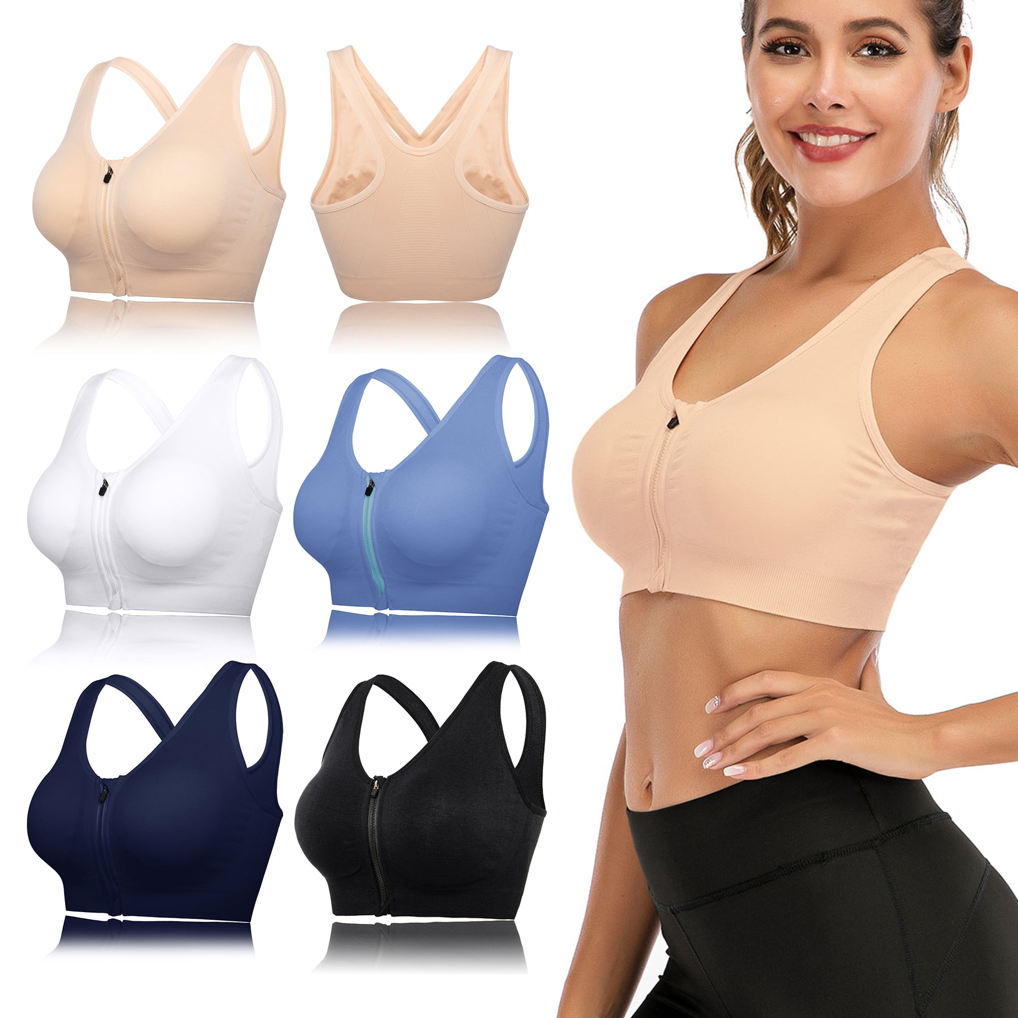 Women's High Impact Front Zip Wireless Padded Cup Tank Top Gym Sports Bra S-XL 
