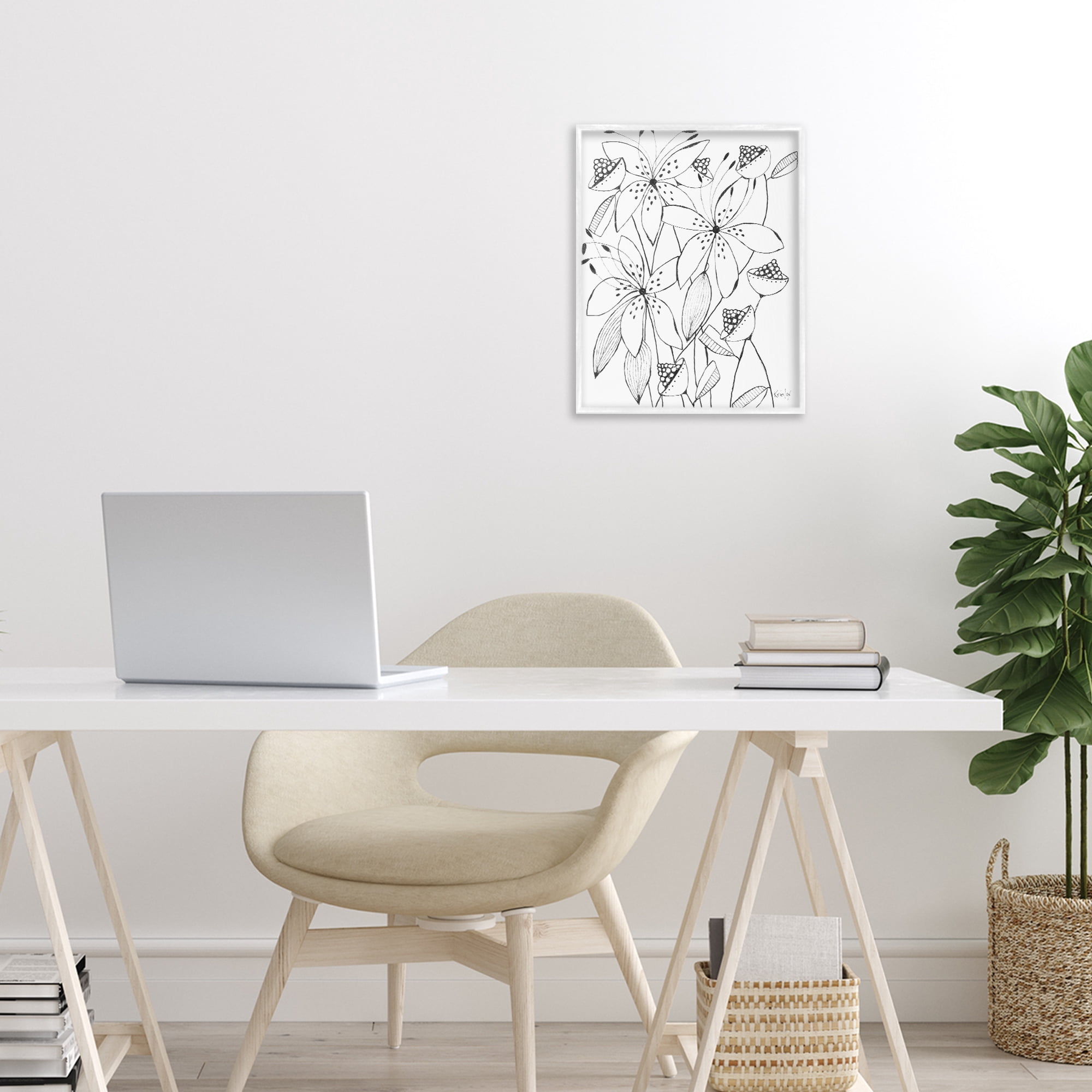 Stupell Industries Open Blooms Outline White Framed Giclee Art, design by Krinlox