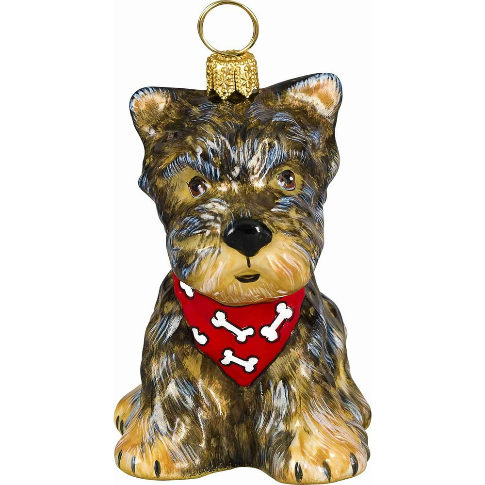 Yorkshire Terrier Puppy with Bandana Yorkie Dog Polish Glass Christmas
