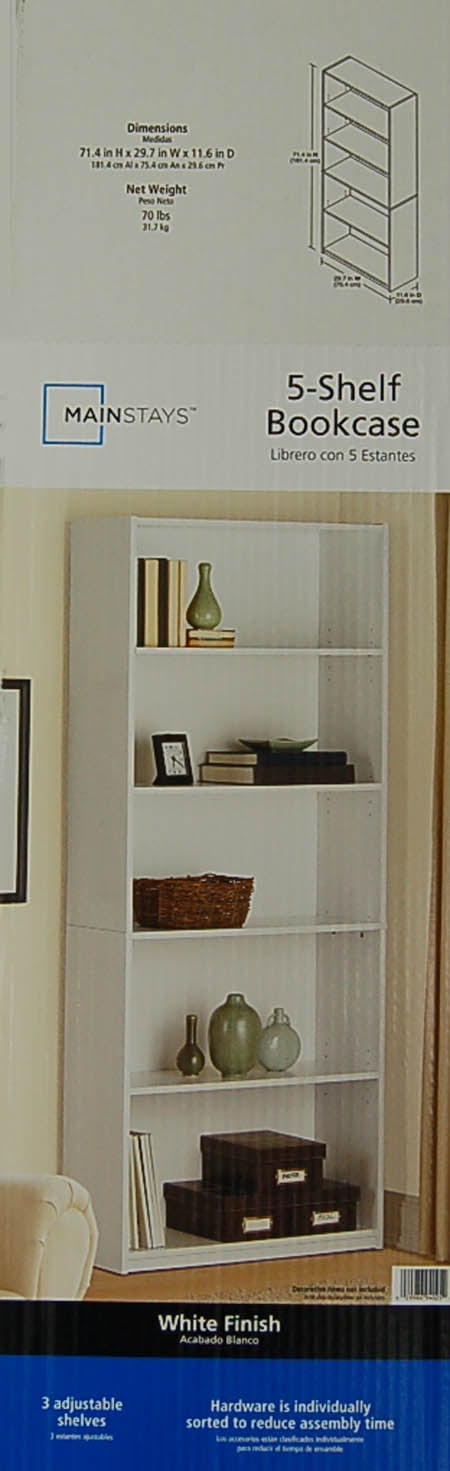 Mainstays 5 Shelf Bookcase White Com