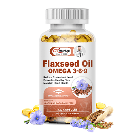 Flaxseed Oil Softgels - with Omega 3 6 9 Supplement - Ruduce Cholesterol Level, Support Heart Health & Skin Health - 120 Capsules