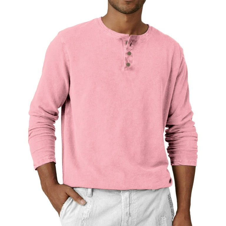 Inglocry Henley Long Sleeve Shirts for Men, Regular-Fit Solid