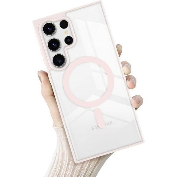 Acrylic Transparent Case with MagSafe Magnetic Ring for Samsung Galaxy S24 Ultra - Pink