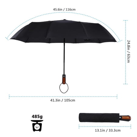 Walfront Large Rain Umbrella Black Windproof Travel Umbrella Auto Open Close 10 Ribs Unbreakable Waterproof Stormproof Canopy Rustproof Folding Compact Umbrellas Walmart Canada