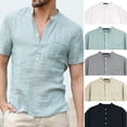thumbnail image 3 of Verano De Los Hombres Camisetas Casual Algodón Lino Cuello En V Manga Corta Tops S-5XLpangjing, 3 of 4