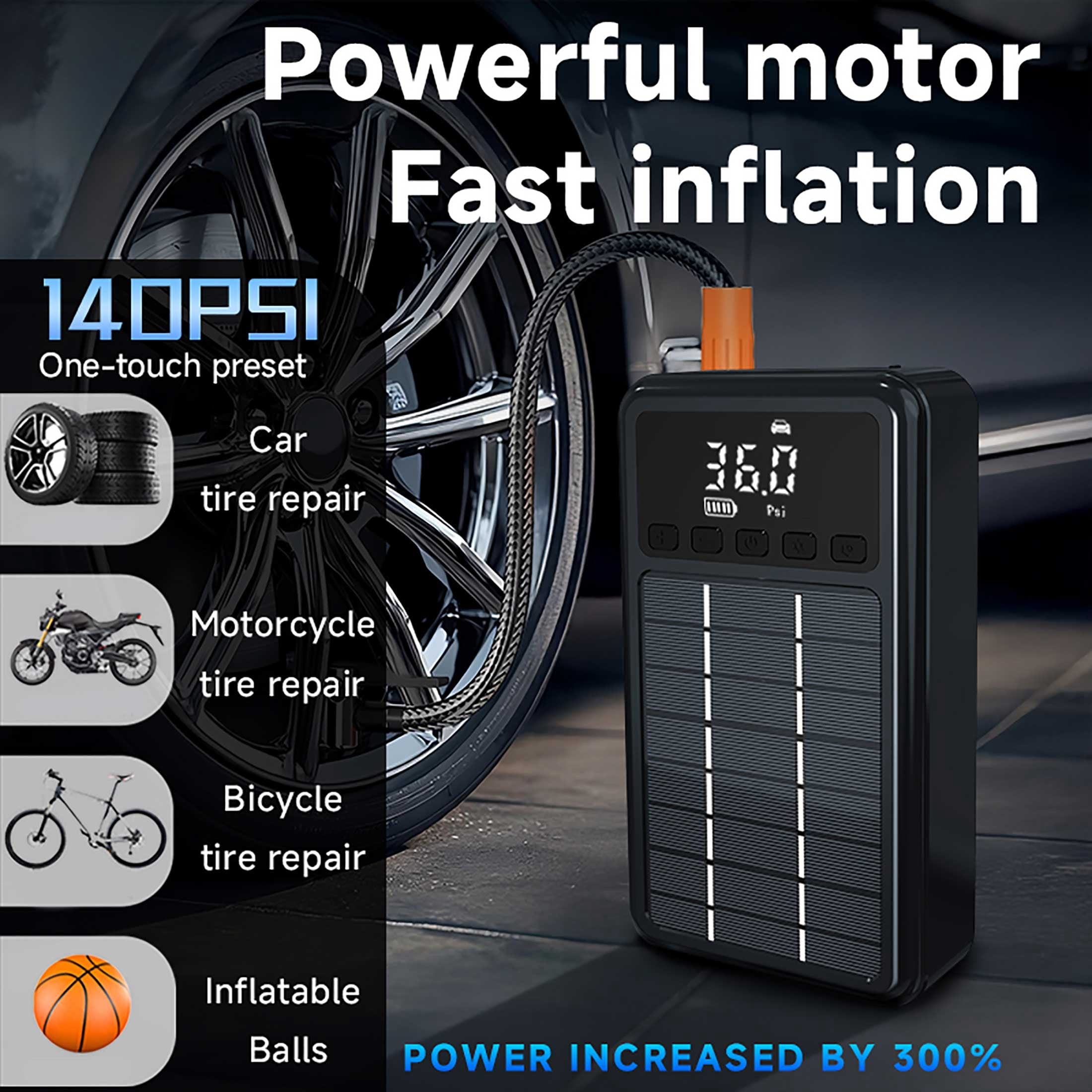 10000mAh Car Jump Starter with Air Compressor Solar charging 150PSI,12V Car Battery Charger Jumper Starter, LED Screen, 3 Modes Flashlight