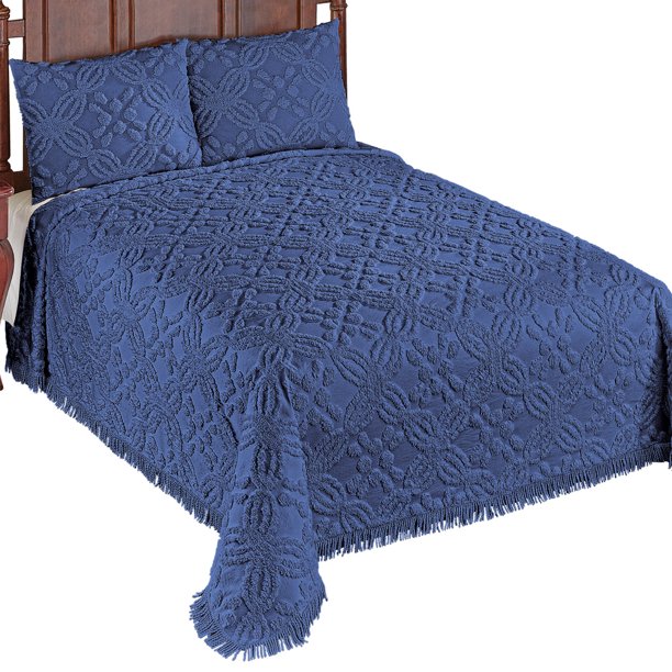 Collections Etc Diamond Chenille Bedspread MIDNIGHT BLUE FULL