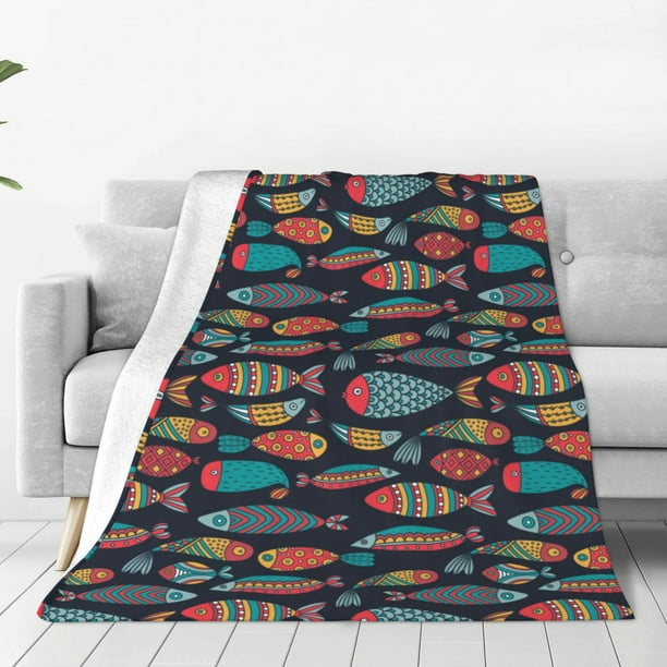 Balery Colorful Fish Manta de Felpa Suave y Acogedora – Cobija de Franela Aterciopelada para Cama, Lavable y Cálida para Sofá, Mascotas, Transpirable-40"x30"