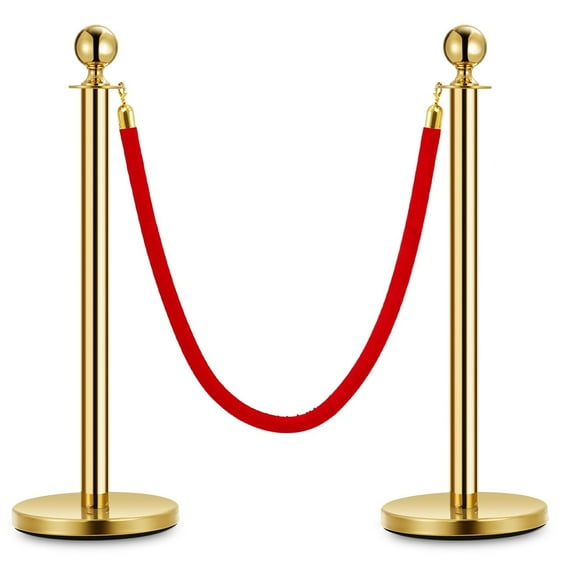 Bingirl 2PCS Stanchion Posts Queue with Red Velvet Rope 5 FT Red Carpet Ropes and Poles Crowd Control Barriers Queue Line Rope Barriers