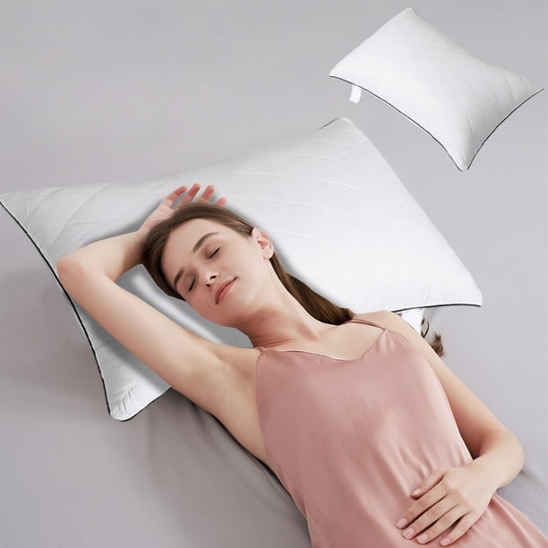 Almohada de cama de núcleo de plumón suave y de apoyo, para dormir boca abajo y estómago, tela amigable, núcleo de almohada no colapsable (una pieza) blanca