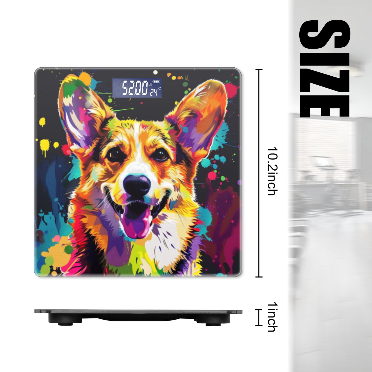Bathroom Scale, Highly Accurate Digital Body Scale,Precisely Measures Weight up to 400 lbs-Colorful Corgi Dog With Large Ears And Smiling