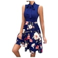 thumbnail image 1 of EQWLJWE Robe Longue pour Femmes Mode Féminine Col Rond Sans Manches Taille Haute Imprimée Nœud Papillon Robe Trapèze, 1 of 3