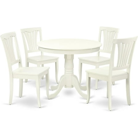 HomeStock 5-Piece Round 36 Inch Table and 4 Vertical Slatted Chairs, Linen White, 36" Round Table, 29.5" Height, Includes Dining Table & 4 Solid Wood Seat Chairs