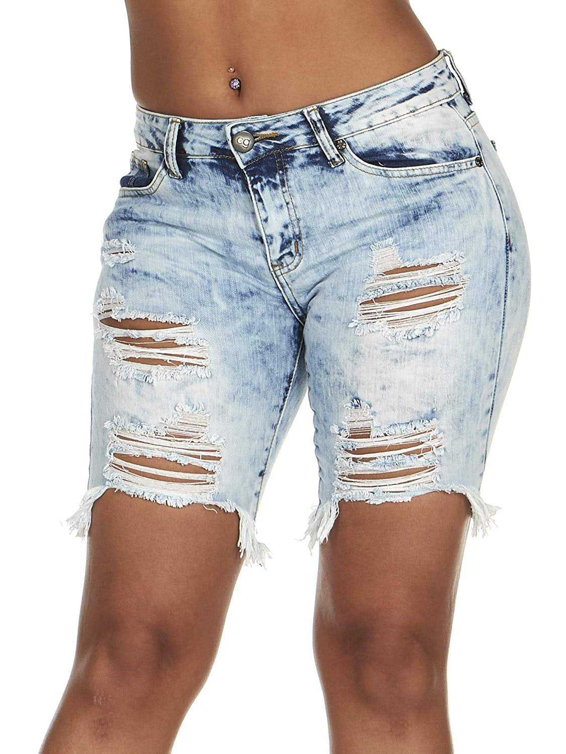CG Jeans - Cover Girl Jeans Juniors Ripped Distressed high Rise Bermuda ...