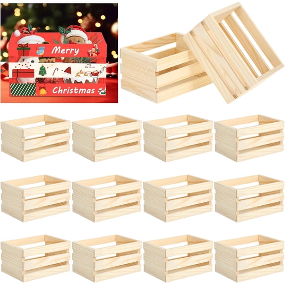12PCS Decorative Wood Crates Nesting Storage Container,5" Farmhouse Decorative DIY Wooden Storage Boxes, Rustic Wooden Crates for Storage Display