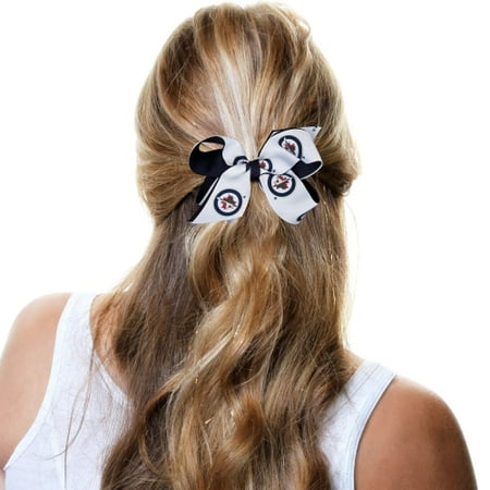 Winnipeg Jets Two-Tone Bow - Navy Blue/White - No Size