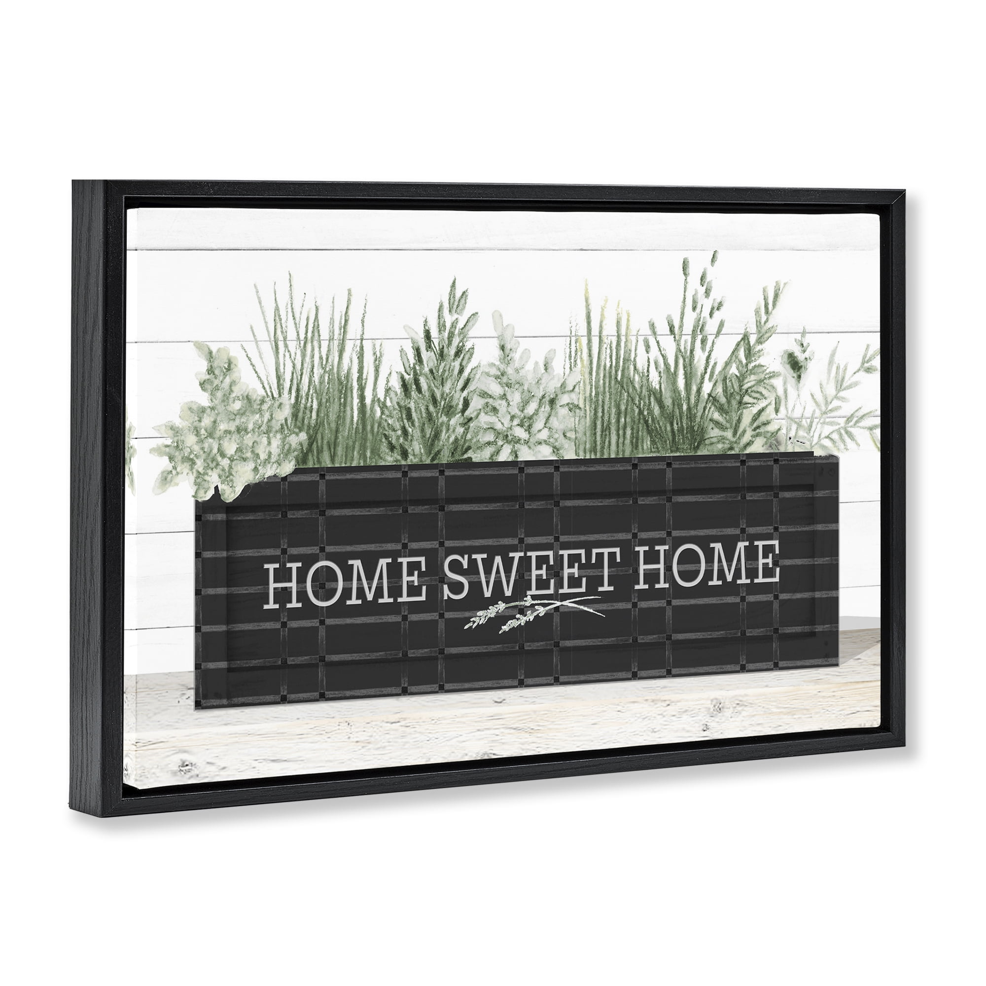 Stupell Industries Sweet Home Garden Box Botanical & Floral Painting Black Floater Framed Canvas Art Print Wall Art, 31 x 21