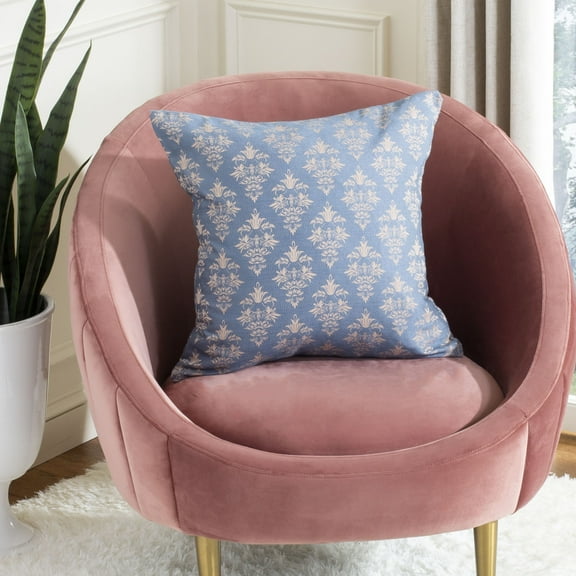 SAFAVIEH Seanna 20" x 20" Geometric Damask Plush Pillow, Blue/Tan