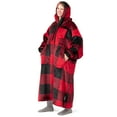 thumbnail image 2 of PAVILIA Blanket Hoodie for Women Red, Sherpa Wearable Blanket Men, Cozy Oversized Sweatshirt Blanket, Warm Fleece Hooded Blanket Sweater with Sleeves and Two Big Pocket, Adult Long, Plaid Red, 2 of 9