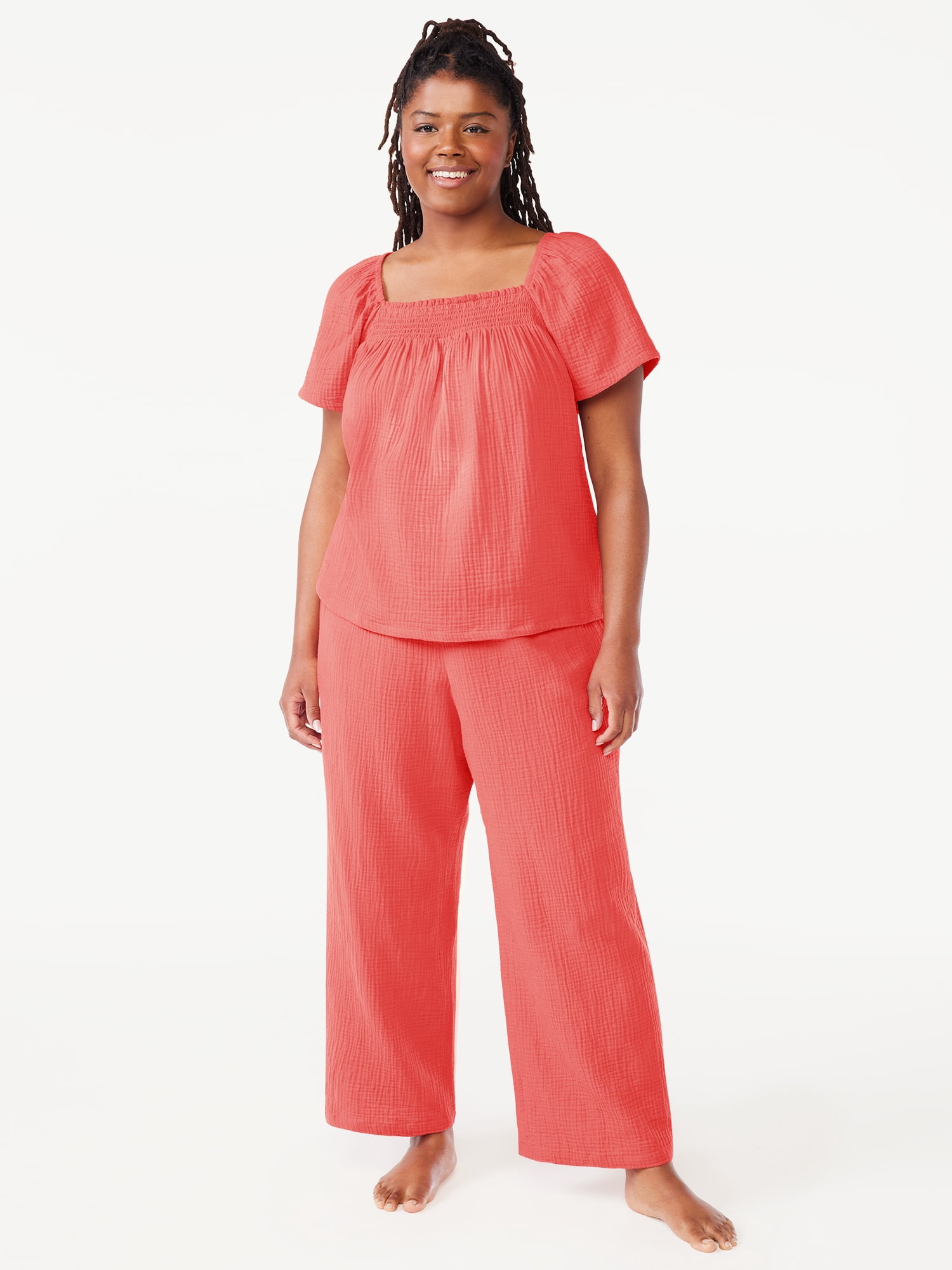 Joyspun Women's Smocked Gauze Sleep Top, Sizes S to 3X