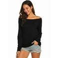 thumbnail image 3 of Women'S Long Sleeve Boat Neck Off Shoulder Blouse Tops Black L, 3 of 6