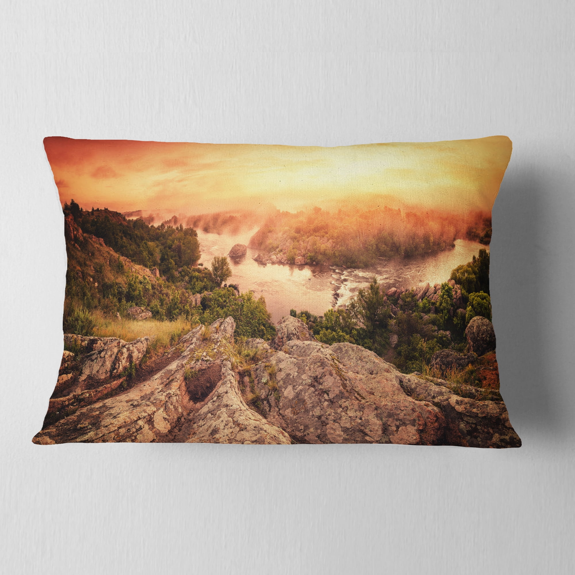 Designart Vintage Mountain Sunrise - Landscape Photography Throw Pillow - 12x20