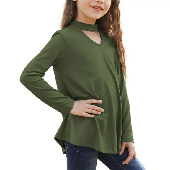 XBASW 4-13T Girls Solid Color T-Shirt Basic Long Sleeve Tees Spring Fall Crewneck Pullover Tops for Kids Toddler Teen