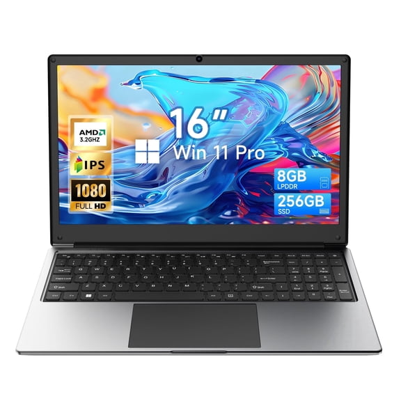 Laptop 16inch 8GB DDR 256GB SSD portable laptop computer, expandable to 1TB, AMD A9-9400 Radeon R5 CPU up to 3.2 GHz, 9000mAh battery, Numeric Keypad, USB 3.0, Dual-band WiFi, webcam, Slim laptops