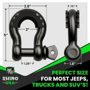 Rhino USA Heavy Duty 3/4 D Ring Shackle with 7/8 Pin - 41,850lb Break Strength - Black 2 Pack