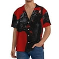 thumbnail image 1 of Balery Black Dog Red Background Camisa Casual de Manga Corta con Botones para Hombre, Texturizada, Estilo Cubano, para Playa, Verano-Small, 1 of 5