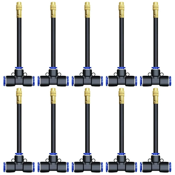 10 Pcs Adjustable Misting Nozzles Tee for Garden,360° Rotatable Spray Heads with Brass & Plastic Connectors,Fits 8mm Tubing,Ideal for Patio Cooling and Watering Systems