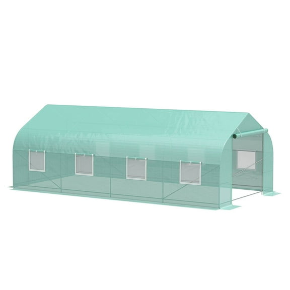 Outdoor Lighting Outsunny 20' x 10' x 7' Outdoor Walk-in Greenhouse, Tunnel Green House with Roll-up Windows, Zippered Door, PE Cover, Heavy Duty Steel Frame, Green,Outdoor String Lights