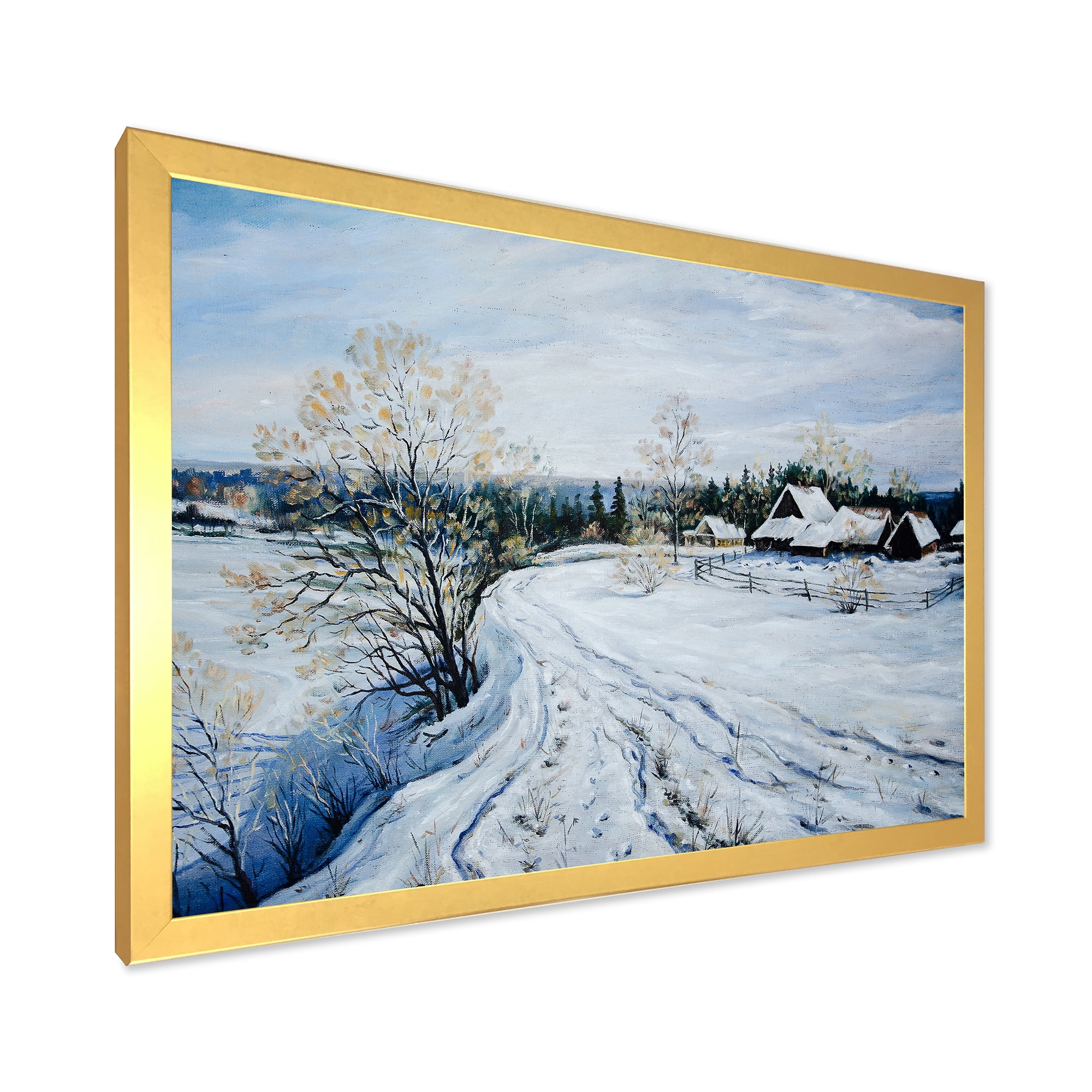 Designart 'Country Road In Winter Times Landscape II' Traditional Framed Art Print