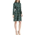 thumbnail image 1 of INSPIRE CHIC Robe Fleurie pour Femme Col Montant Manches Longues Taille à Nouer Longueur Genou Robe Bohème TG Satin Vert Foncé, 1 of 8