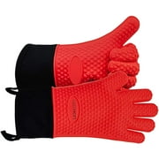 GEEKHOM Smoker Grilling Gloves, Heat Resistant Gloves BBQ Kitchen Silicone Oven Mitts Pot Holder for Barbecue, Cooking, Baking (Red, One Size Fits Most)