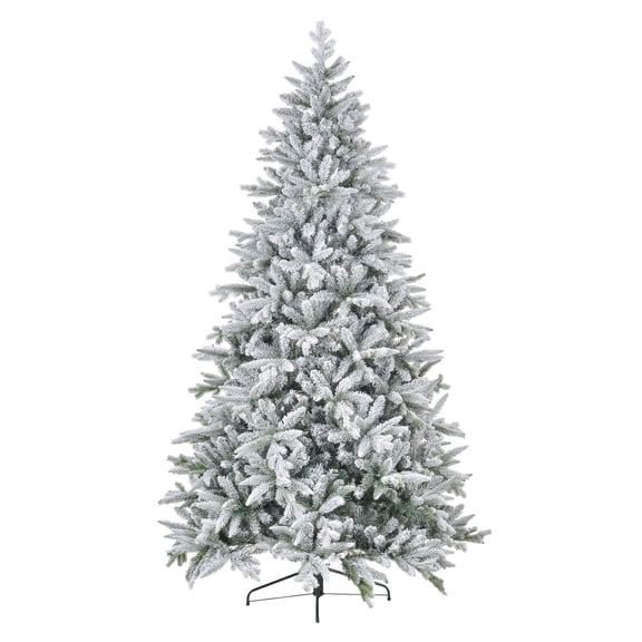 8ft Flocked Christmas Tree, Snow Xmas Tree with Hinged Branches, Realistic Holiday Tree for Home Office Decoration