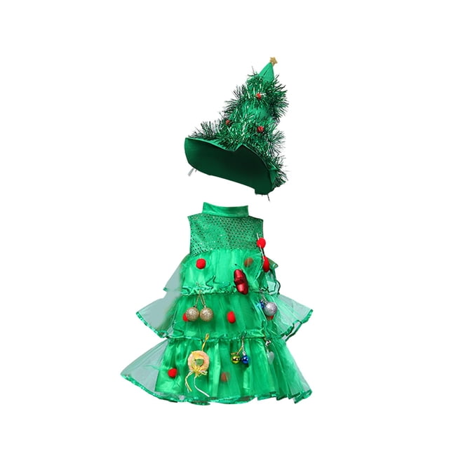 Disfraz de árbol de Navidad para niñas, ropa bonita, regalos con sombrero, decoración, accesorios para fotos 150cm Yuyangstore Disfraz novedoso