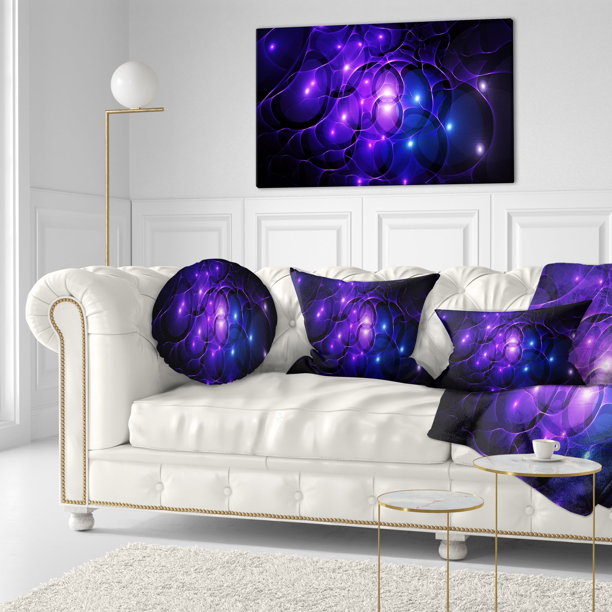 Designart Blue Fractal Space Circles - Abstract Throw Pillow - 12x20