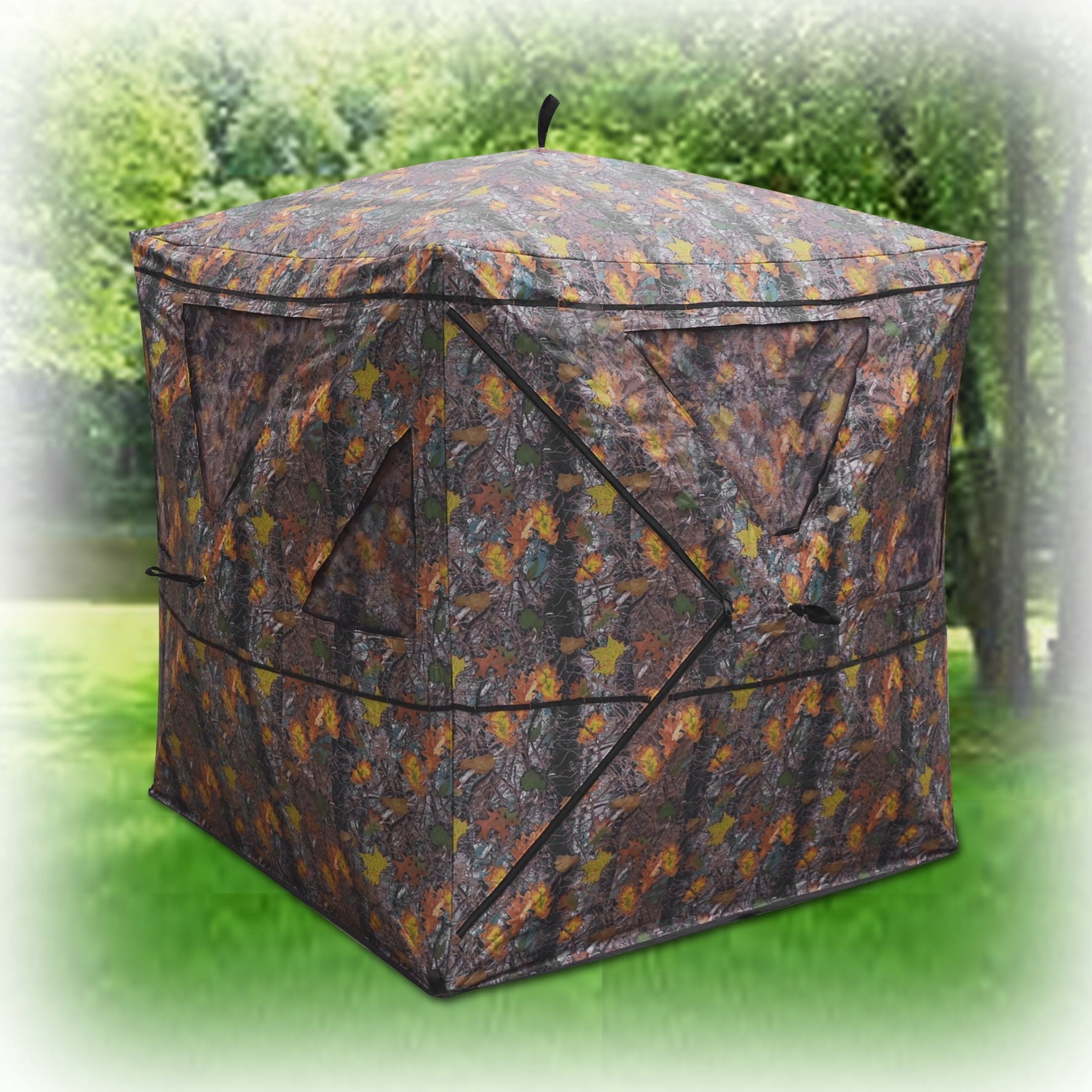 2-3 Person Camouflage Hunting Blind Ground Deer Archery Outhouse Camo Hunting Shooting Bowhunting Tent 64” H x 54” W x 54” D