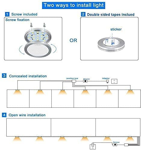 LED Puck Lights, Set of 6, White Dimmable Under Cabinet Lighting, Led Under Counter Lighting for Kitchen Closet, Bookcase, Shelf, All Accessories Included (6Pack, White)
