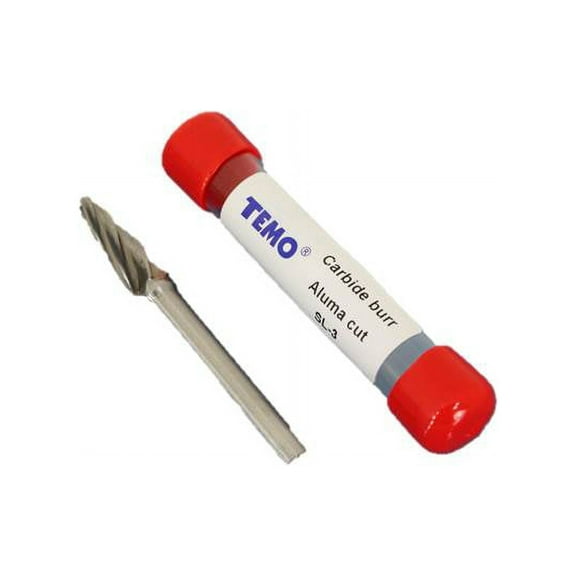 TEMO SL-3 NF Aluminum Cut Carbide Rotary Burr File, 3/8 Inch (9.5 mm) Head 14 Degree Cone, 1/4 Inch (6.35 mm) Diameter 2 Inch (50.8 mm) Long Shank
