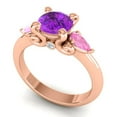 thumbnail image 2 of Diamond-Capitals 2.50 Carat Fine Round Cut Blue Sapphire & Pink Sapphire Gemstone Three Stone Wedding Ring for her Solid 14K Rose Gold Size 8.5, 2 of 8