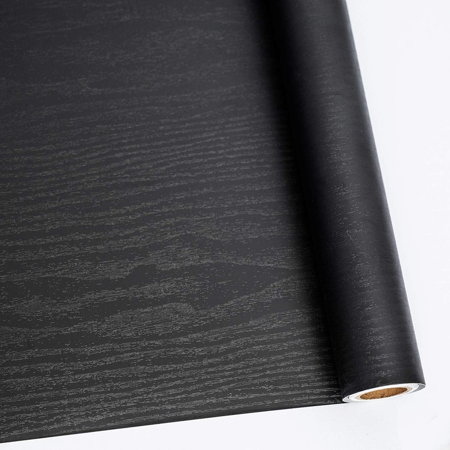 Black Wood Peel and Stick Wallpaper 15.74' x 118' Wood Grain Contact Paper Removable Self-Adhesive Film for Furniture Decoration
